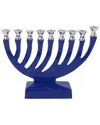 Noble Gift Metal Candle Menorah Blue Enamel In Blue