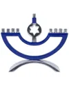 Noble Gift Metal Candle Menorah Blue Enamel With Star Of David In Blue