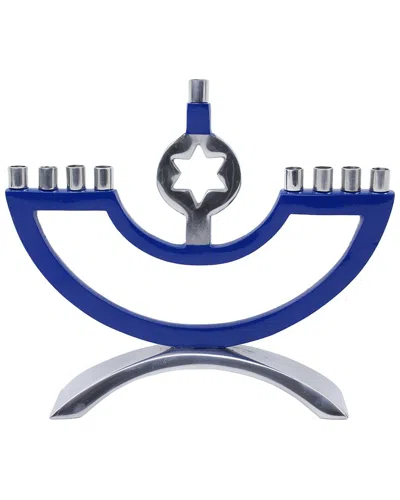 Noble Gift Metal Candle Menorah Blue Enamel With Star Of David