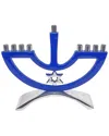 Noble Gift Metal Candle Menorah Blue Enamel With Star Of David In Blue