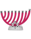 Noble Gift Metal Candle Menorah Pink Enamel With Star Of David In Pink