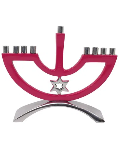 Noble Gift Metal Candle Menorah Pink Enamel With Star Of David