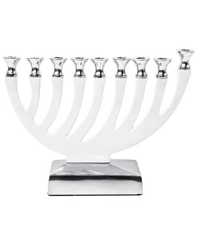 Noble Gift Metal Candle Menorah White Enamel With Polished Base