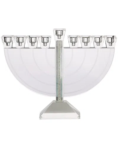 Noble Gift Ornate Crystal Menorah With Decorative Gemstones In Clear
