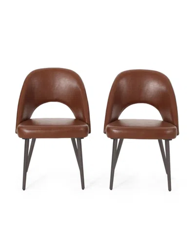 Noble House Abbeville Contemporary Open Back Dining Chairs Set, 2 Piece In Brown