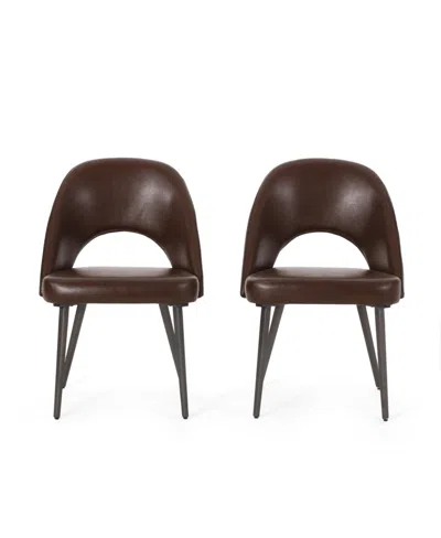 Noble House Abbeville Contemporary Open Back Dining Chairs Set, 2 Piece In Dark Brown
