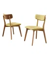 Noble House Abrielle Mid Century Modern Tea Fabric Dining Chairs Set, 2 Piece In Green