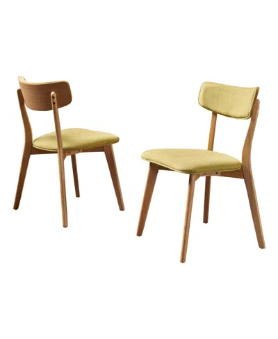 Noble House Abrielle Mid Century Modern Tea Fabric Dining Chairs Set, 2 Piece In Green