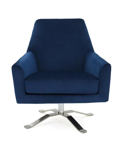 Noble House Ailis Velvet Swivel Club Chair In Navy