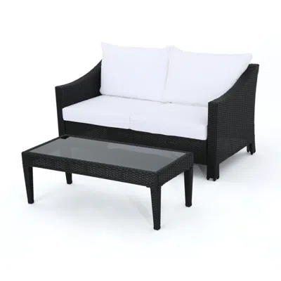 Noble House Antibes Outdoor 2pc Wicker Seating Set In Black