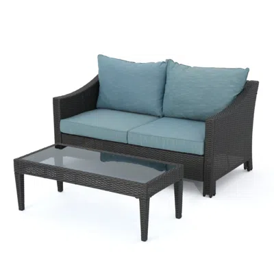 Noble House Antibes Outdoor 2pc Wicker Seating Set In Gray