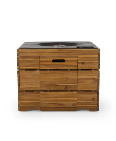 Noble House Archie Outdoor Rectangle Fire Pit In Walnut