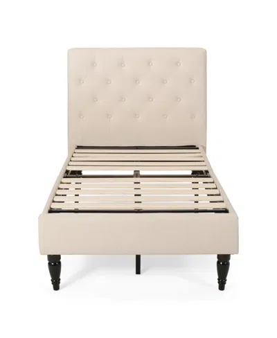 Noble House Atterbury Contemporary Upholstered Bed Platform, Twin In Beige