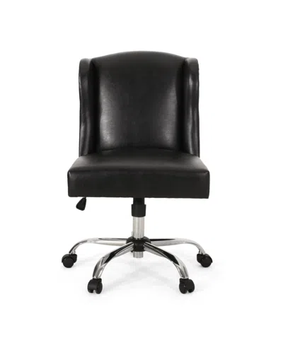 Noble House Bergen Contemporary Wingback Swivel Office Chair In Black