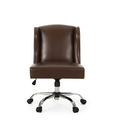 Noble House Bergen Contemporary Wingback Swivel Office Chair In Dark Brown