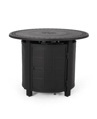 Noble House Boulder Outdoor Round Fire Pit In Matte Black