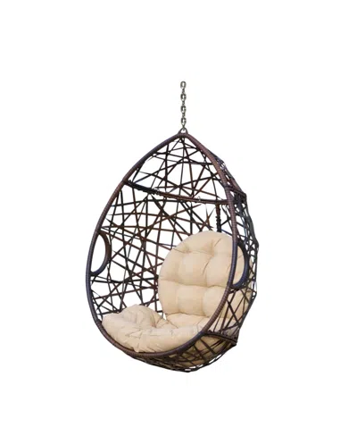 Noble House Cayuse Indoor And Outdoor Wicker Tear Drop Hanging Chair In Tan
