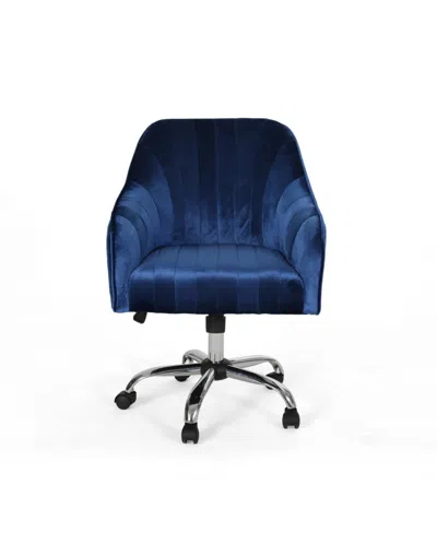 Noble House Channeled Glam Velvet Home Office Chair With Swivel Base In Navy