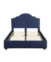 Noble House Cordeaux Contemporary Button-tufted Upholstered Bed Frame, Queen With Nailhead Accents In Navy