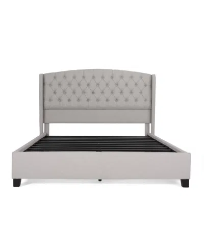 Noble House Costello Fully Upholstered Queen Bed Set, 2 Piece In Light Gray