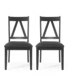 Noble House Fairgreens Farmhouse Upholstered Wood Dining Chairs Set, 2 Piece In Black