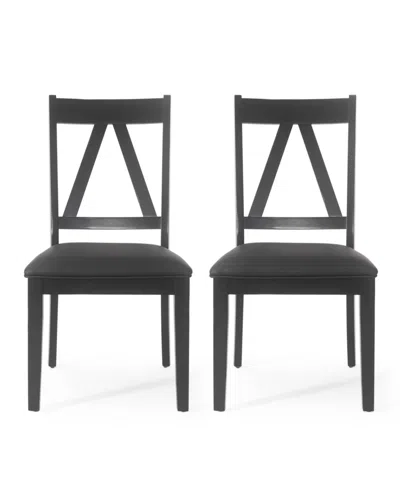 Noble House Fairgreens Farmhouse Upholstered Wood Dining Chairs Set, 2 Piece In Black