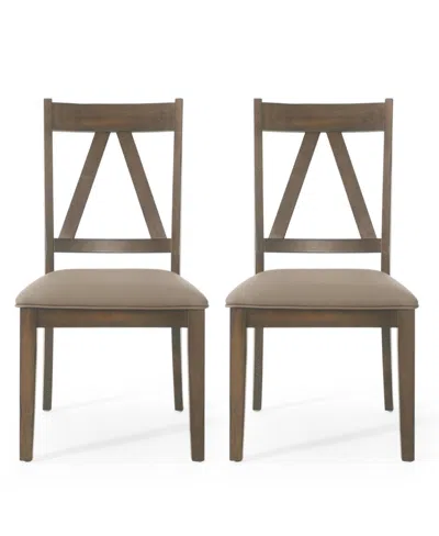 Noble House Fairgreens Farmhouse Upholstered Wood Dining Chairs Set, 2 Piece In Brown