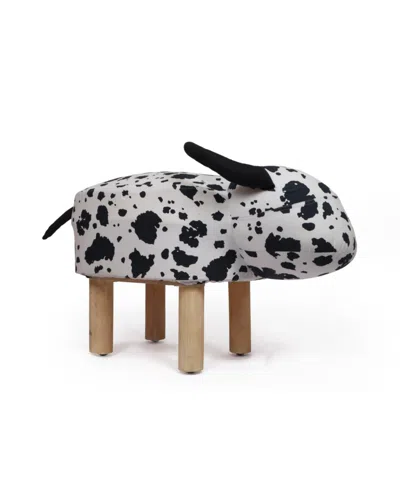 Noble House Ferrron Contemporary Kids Cow Ottoman In Black,white