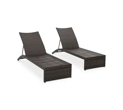 Noble House Frati Outdoor Chaise Lounges (set Of 2) In Brown