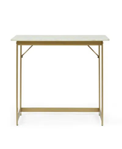 Noble House Gallia Modern Glam Handcrafted Marble Top Desk In White