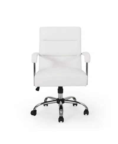 Noble House Gehring Modern Channel Stitched Swivel Office Lift Chair In White