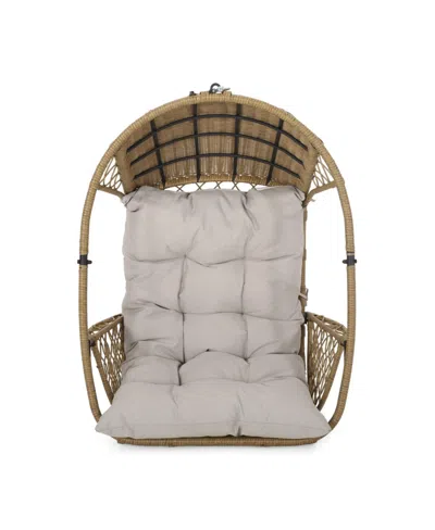 Noble House Greystone Outdoor And Indoor Wicker Hanging Chair In Beige