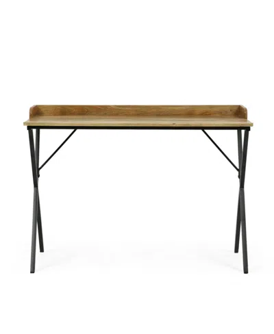 Noble House Groveport Modern Industrial Handcrafted Wood Tray Top Desk In Natural