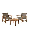 Noble House Hampton Outdoor Wicker Club Chairs And Side Table Set, 3 Piece In Gray