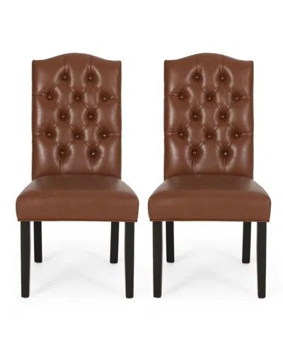 Noble House Harriet Contemporary Tufted Dining Chairs Set, 2 Piece In Brown