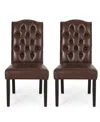 Noble House Harriet Contemporary Tufted Dining Chairs Set, 2 Piece In Dark Brown