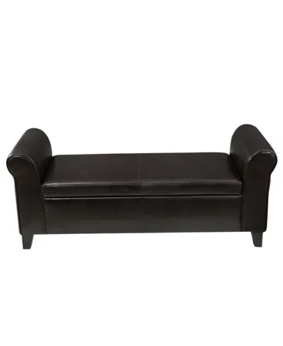 Noble House Hayes Contemporary Upholstered Storage Ottoman Bench With Rolled Arms In Dark Brown