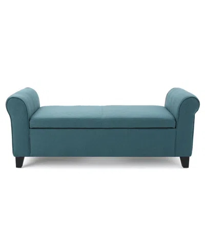Noble House Hayes Contemporary Upholstered Storage Ottoman Bench With Rolled Arms In Dark Teal