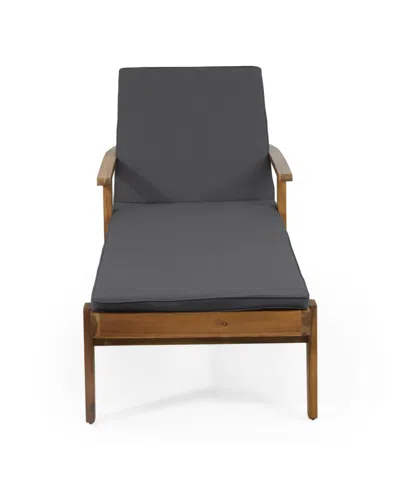 Noble House Jason Outdoor Chaise Lounge With Water Resistant Cushion In Dark Gray
