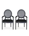 Noble House Judith French Country Wood And Cane Upholstered Dining Chair Set, 2 Piece In Black