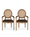 Noble House Judith French Country Wood And Cane Upholstered Dining Chair Set, 2 Piece In Brown