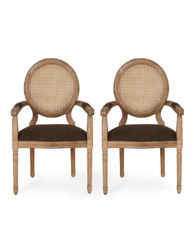 Noble House Judith French Country Wood And Cane Upholstered Dining Chair Set, 2 Piece In Brown