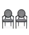 Noble House Judith French Country Wood And Cane Upholstered Dining Chair Set, 2 Piece In Gray