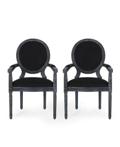 Noble House Judith French Country Wood Upholstered Dining Chair Set, 2 Piece In Black