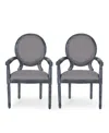 Noble House Judith French Country Wood Upholstered Dining Chair Set, 2 Piece In Gray