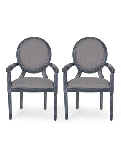 Noble House Judith French Country Wood Upholstered Dining Chair Set, 2 Piece In Gray