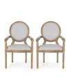 Noble House Judith French Country Wood Upholstered Dining Chair Set, 2 Piece In Light Gray