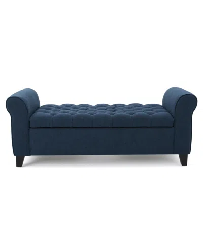 Noble House Keiko Contemporary Rolled Arm Storage Ottoman Bench In Dark Blue