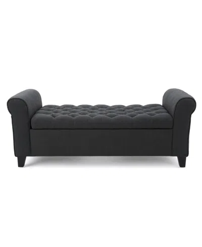 Noble House Keiko Contemporary Rolled Arm Storage Ottoman Bench In Dark Gray