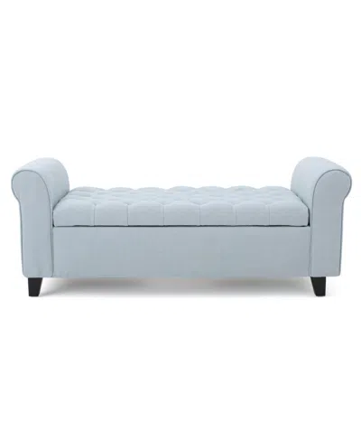 Noble House Keiko Contemporary Rolled Arm Storage Ottoman Bench In Light Sky
